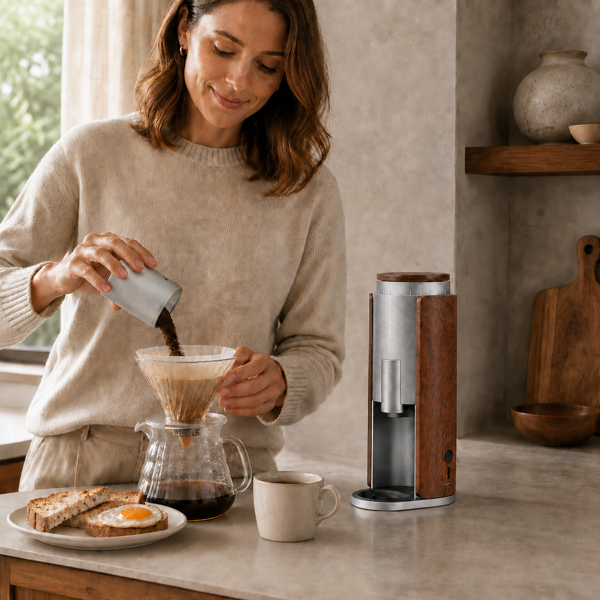 Beanmiller Walnut Cordless Coffee Grinder